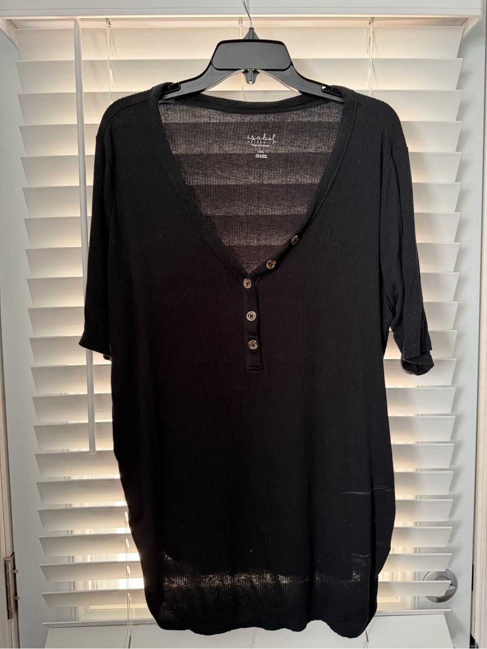 Maternity Black Ribbed V-Neck Button Henley Top